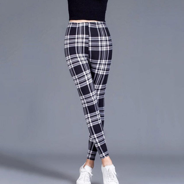 Women Leggings Fashion Plaid Printing Legging